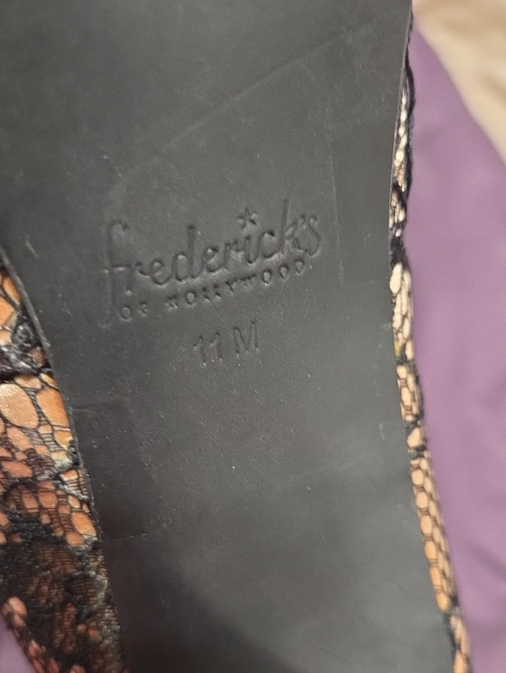 Frederick's of Hollywood Black Lace Nude Platform Stiletto Pumps Size 11M